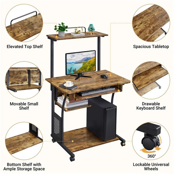 Yaheetech 3 Tiers Rolling Computer Desk with Keyboard Tray