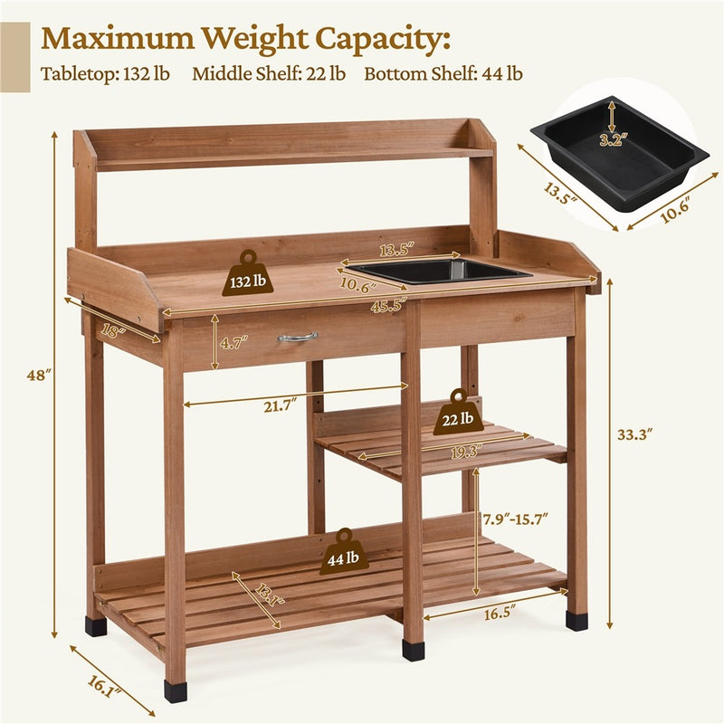 Yaheetech Outdoor Garden Work Bench Sink Drawer Rack Shelves
