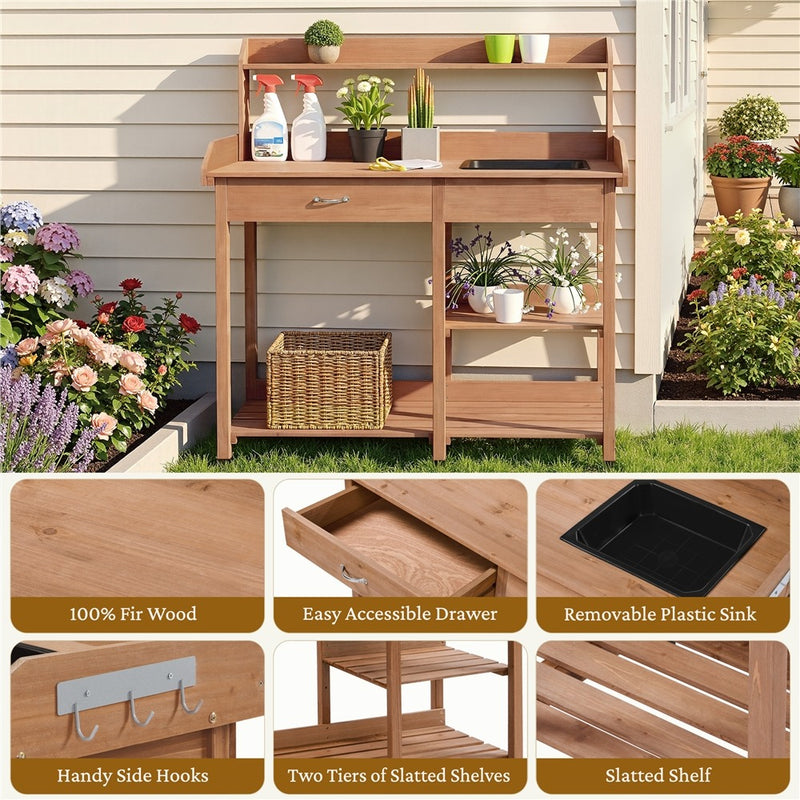 Yaheetech Outdoor Garden Work Bench Sink Drawer Rack Shelves