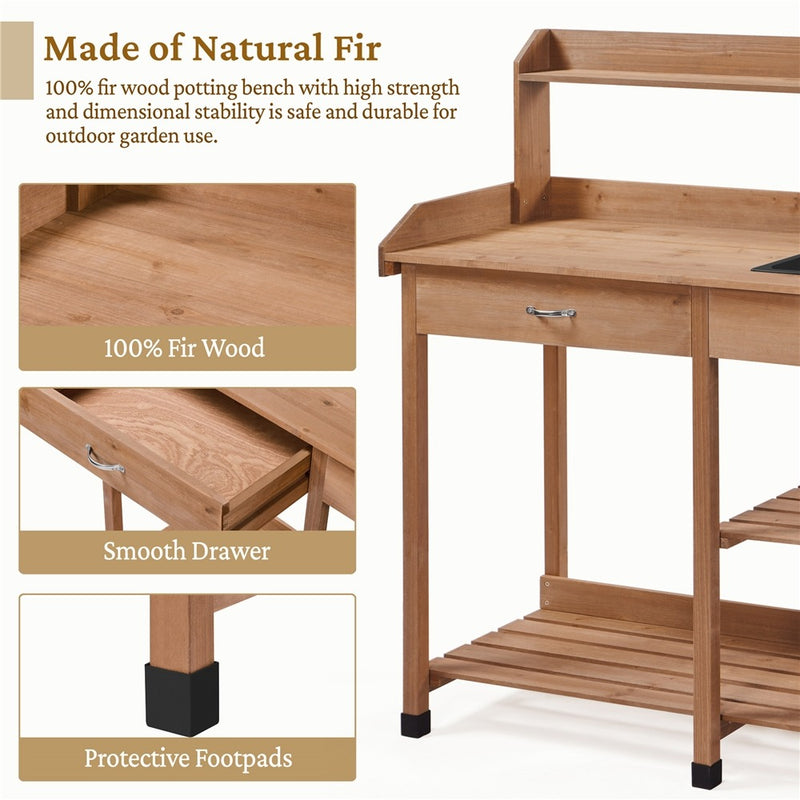 Yaheetech Outdoor Garden Work Bench Sink Drawer Rack Shelves