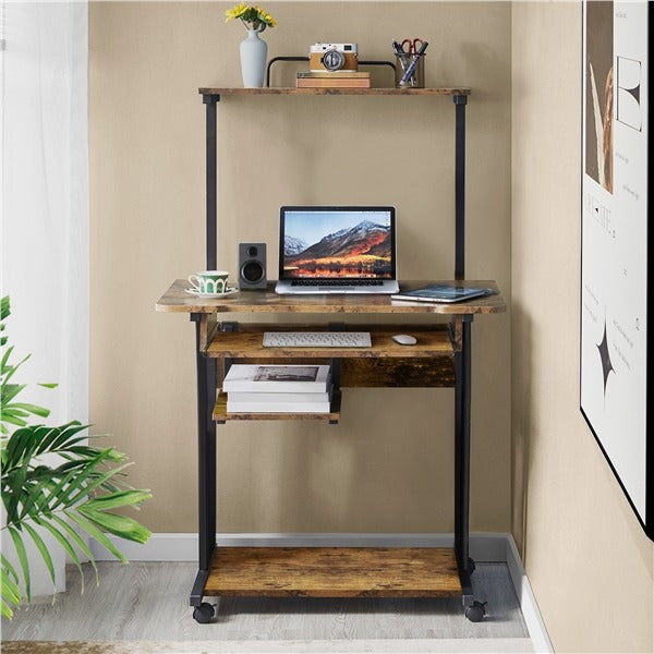 Yaheetech 3 Tiers Rolling Computer Desk with Keyboard Tray