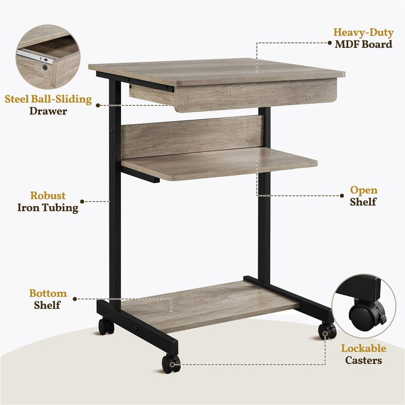 Yaheetech Rolling Computer Desk with Drawer & Keyboard Tray