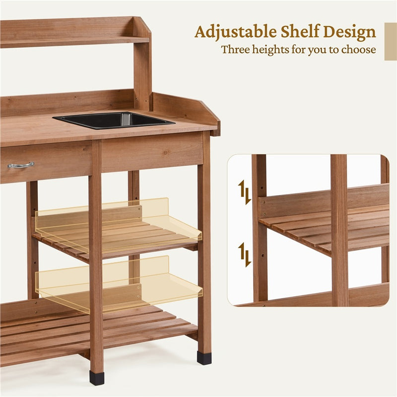 Yaheetech Outdoor Garden Work Bench Sink Drawer Rack Shelves