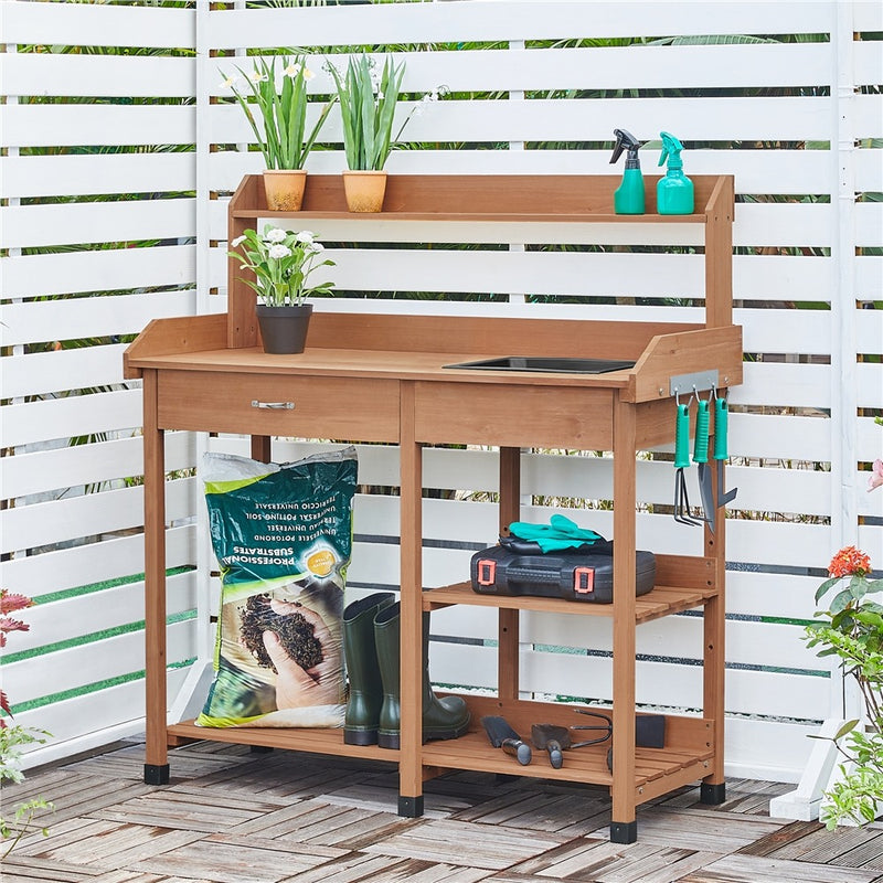 Yaheetech Outdoor Garden Work Bench Sink Drawer Rack Shelves