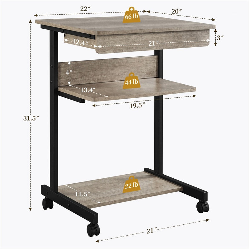Yaheetech Rolling Computer Desk with Drawer & Keyboard Tray