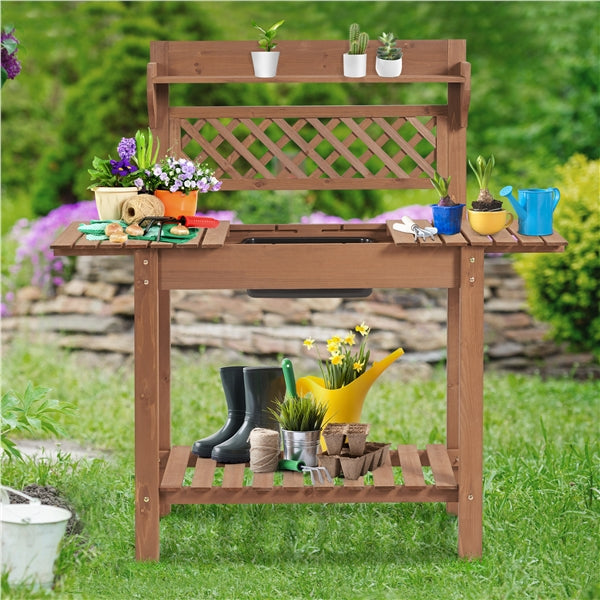 Yaheetech Potting Bench Table Removable Sink/Storage Shelf