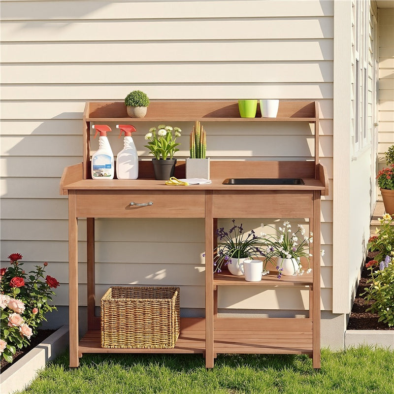 Yaheetech Outdoor Garden Work Bench Sink Drawer Rack Shelves