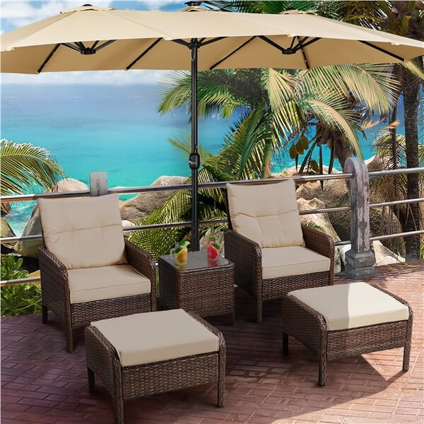 Yaheetech 15 ft Twin Patio Parasol Triple-size Outdoor Umbrella Navy Blue