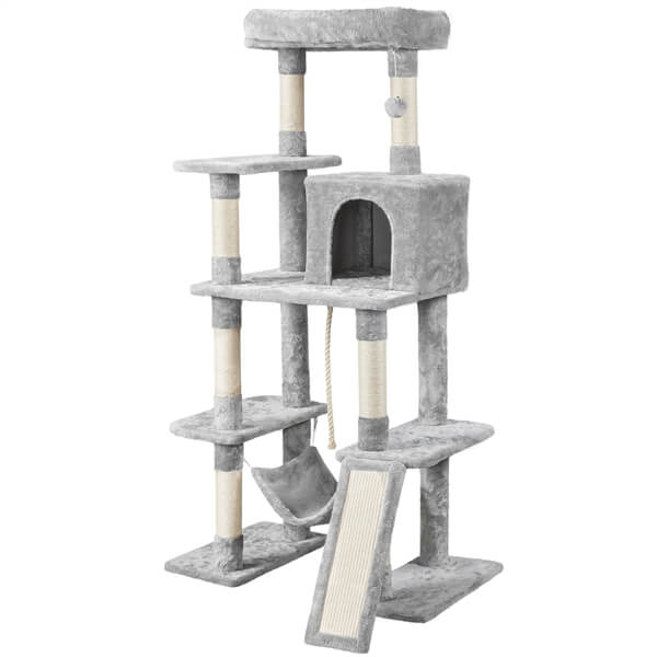 54″ Tall Cat Tree, Multilevel Plush Kitten Tree Condo