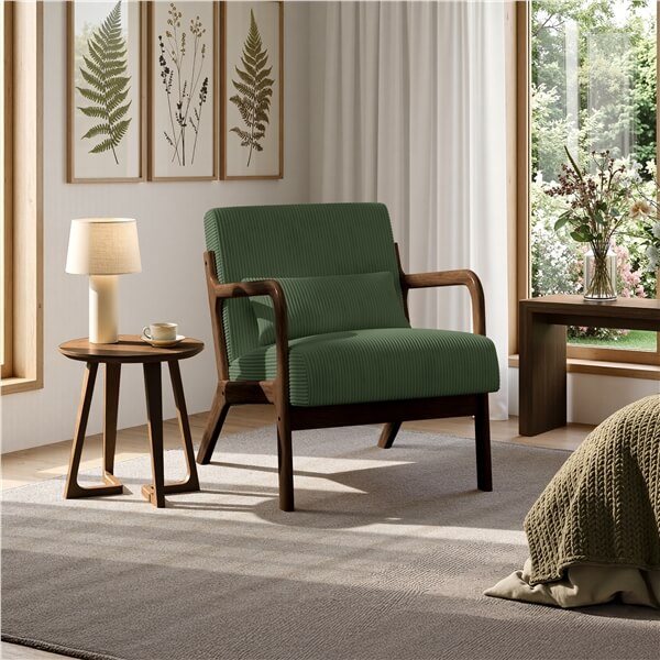 Yaheetech Corduroy Accent Chair with Solid Wood Legs & Armrests