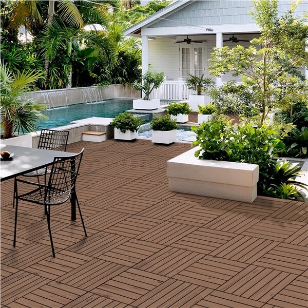 Yaheetech 27pcs Acacia Wood,Interlocking Deck Tiles