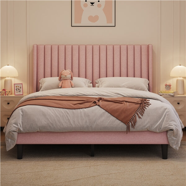 Queen Upholstered Bed Frame with Wing Side