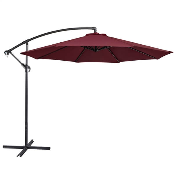 abba patio offset cantilever umbrella 11 feet Yaheetech 10FT Outdoor Hanging Cantilever Umbrella, 8 Ribs with Crank & Cross Base for Backyard Garden, Burgundy