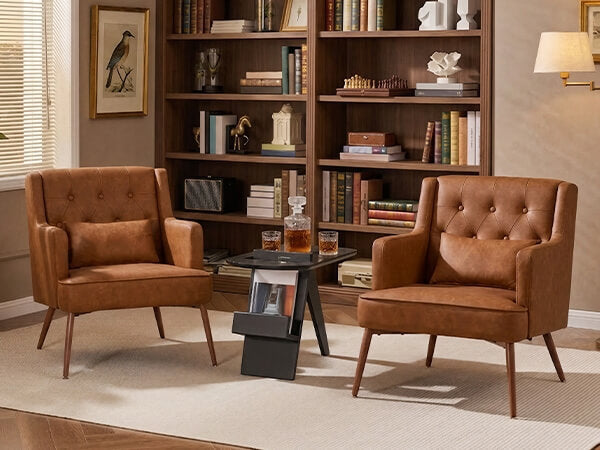 Yaheetech Set of 2 Button-Tufted PU Leather Accent Armchairs