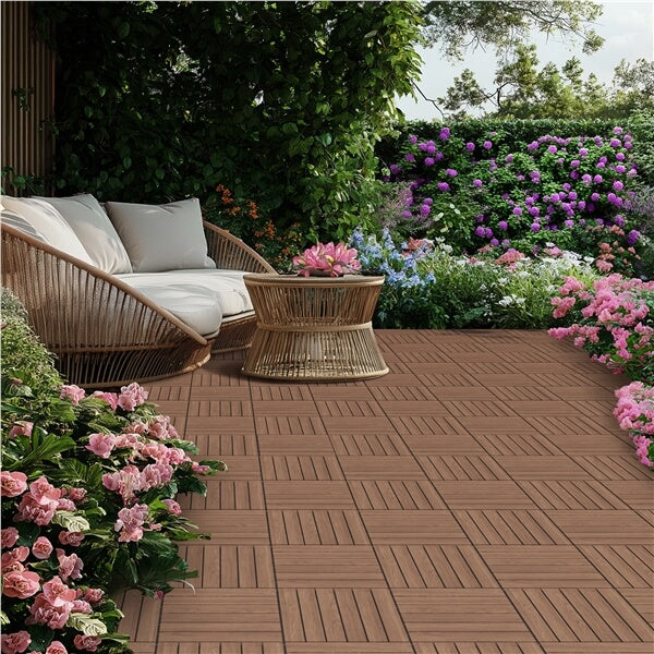 Yaheetech 27pcs Acacia Wood,Interlocking Deck Tiles