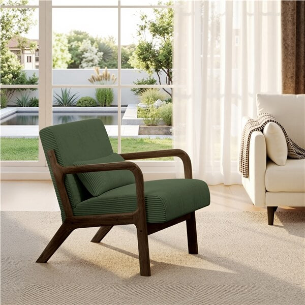 Yaheetech Corduroy Accent Chair with Solid Wood Legs & Armrests