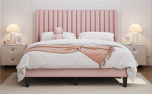 Queen Upholstered Bed Frame with Wing Side