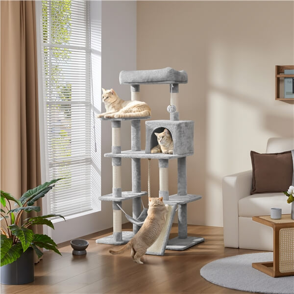 54″ Tall Cat Tree, Multilevel Plush Kitten Tree Condo