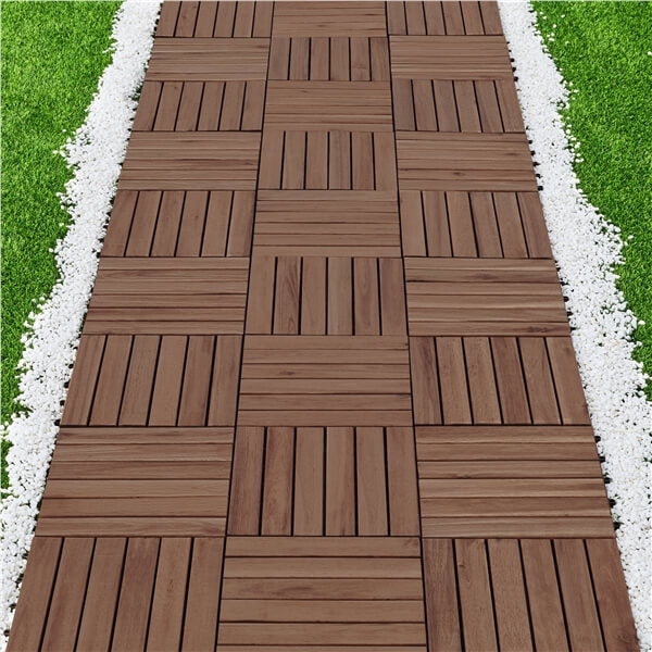 Yaheetech 27pcs Acacia Wood,Interlocking Deck Tiles