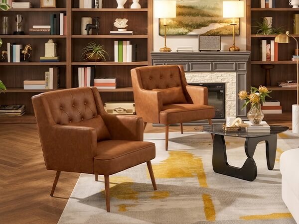 Yaheetech Set of 2 Button-Tufted PU Leather Accent Armchairs