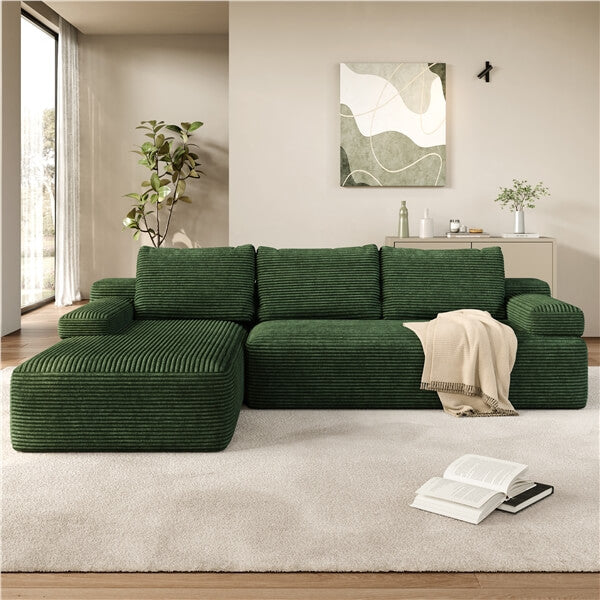 Yaheetech 110″ Corduroy Modular Sectional Sofa