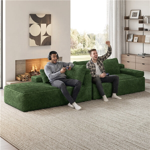 Yaheetech 110″ Corduroy Modular Sectional Sofa