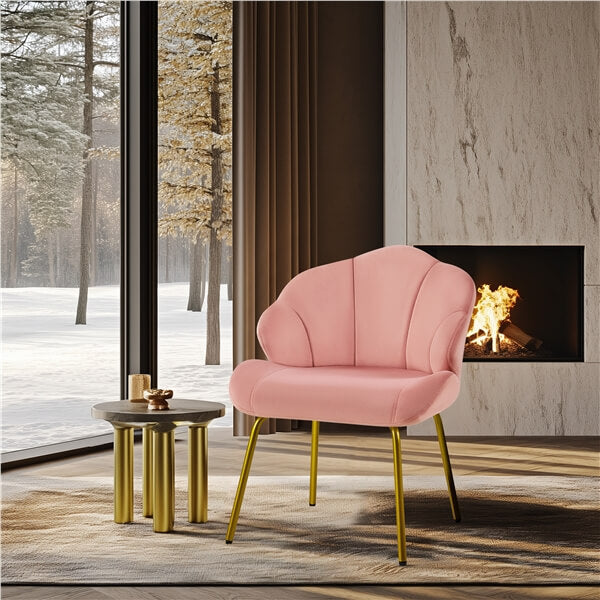 Yaheetech Velvet Accent Chair with Shell-Shaped Backrest