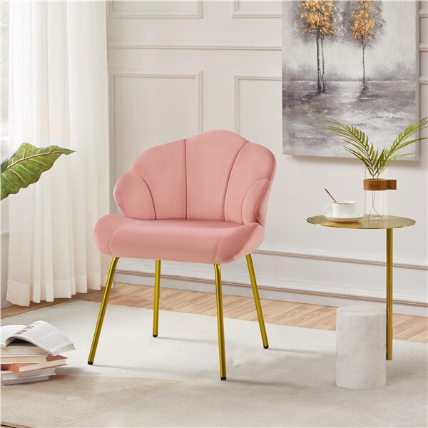 Yaheetech Velvet Accent Chair with Shell-Shaped Backrest