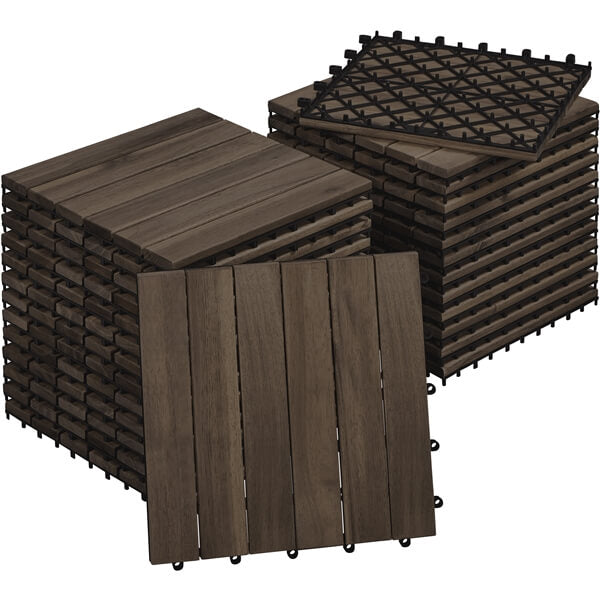 Yaheetech 27pcs Acacia Wood,Interlocking Deck Tiles