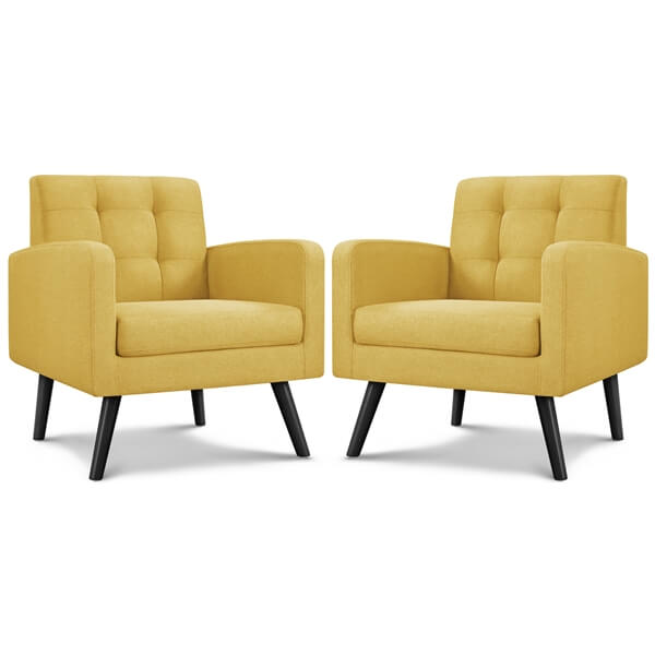 Yaheetech Set of 2 Mid Century Modern Fabric Arm Chair