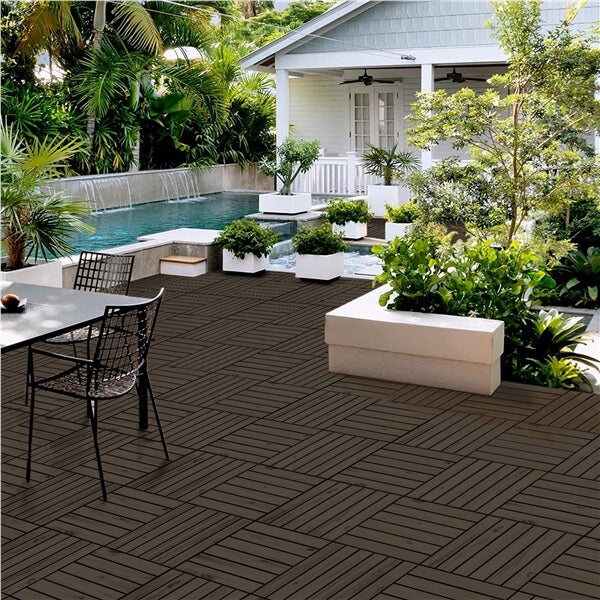 Yaheetech 27pcs Acacia Wood,Interlocking Deck Tiles