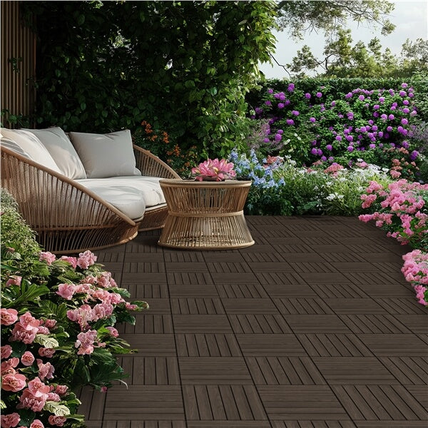 Yaheetech 27pcs Acacia Wood,Interlocking Deck Tiles