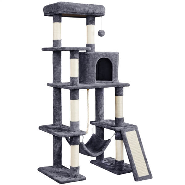 54″ Tall Cat Tree, Multilevel Plush Kitten Tree Condo