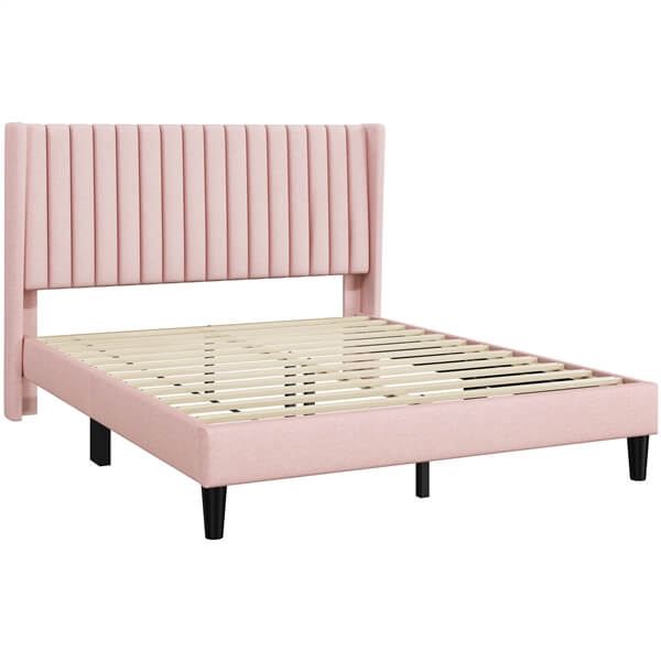 Queen Upholstered Bed Frame with Wing Side