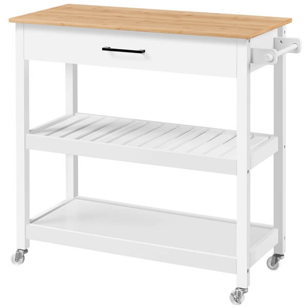 Yaheetech Kitchen Island Cart on Wheels with Bamboo Tabletop
