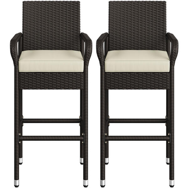 Yaheetech Set of 2 Outdoor PE Rattan Patio Bar Stools