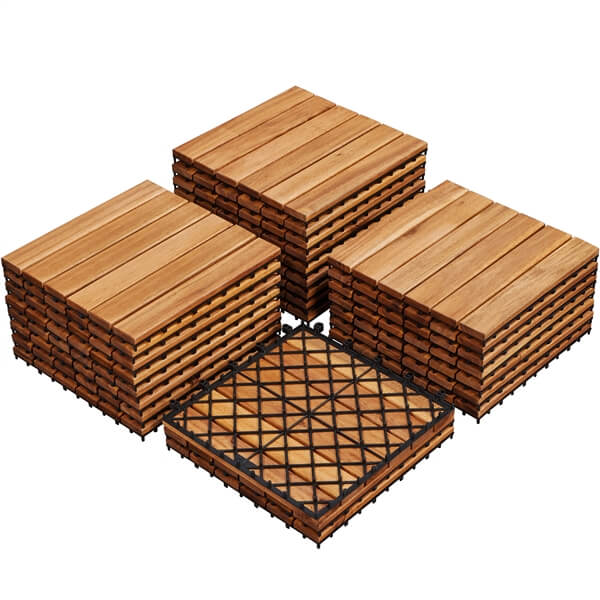 Yaheetech 27pcs Acacia Wood,Interlocking Deck Tiles