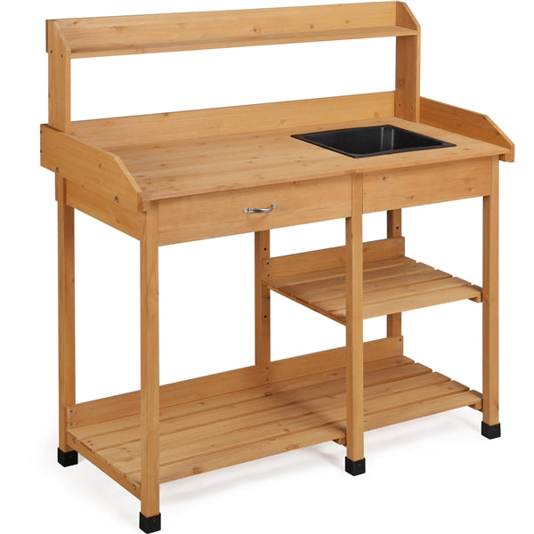 Yaheetech Outdoor Garden Work Bench Sink Drawer Rack Shelves