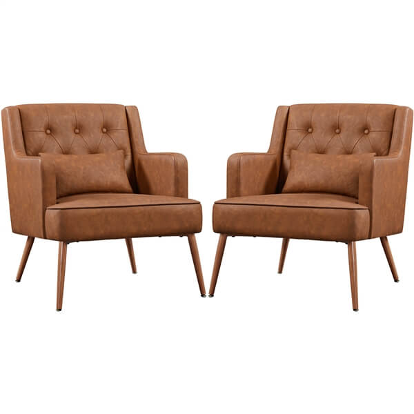 Yaheetech Set of 2 Button-Tufted PU Leather Accent Armchairs