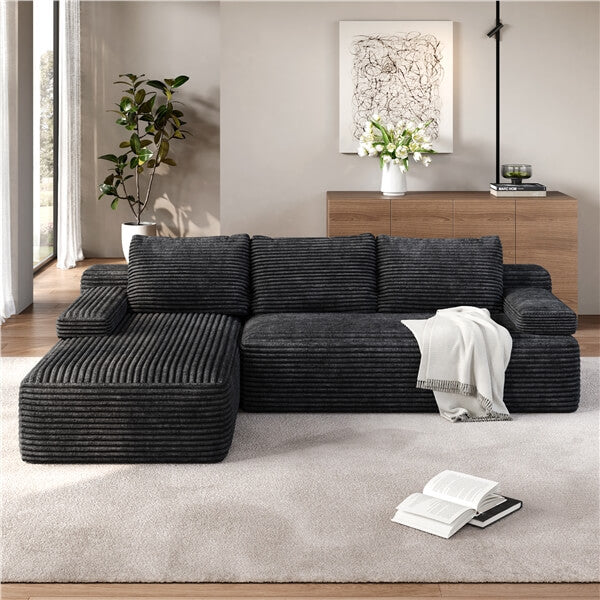 Yaheetech 110″ Corduroy Modular Sectional Sofa