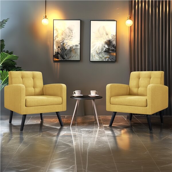 Yaheetech Set of 2 Mid Century Modern Fabric Arm Chair
