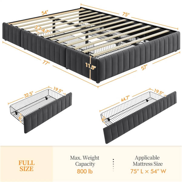 Yaheetech Upholstered Bed with Underbed 3 Storage Drawers