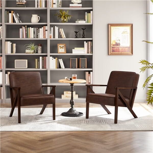 Yaheetech Faux Leather Armchair with Z-shaped Wood Legs