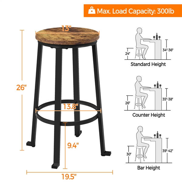 Yaheetech 26” Industrial Counter Barstools Set of 2