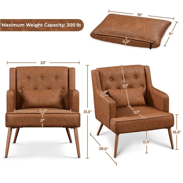 Yaheetech Set of 2 Button-Tufted PU Leather Accent Armchairs
