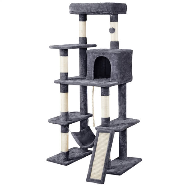 54″ Tall Cat Tree, Multilevel Plush Kitten Tree Condo