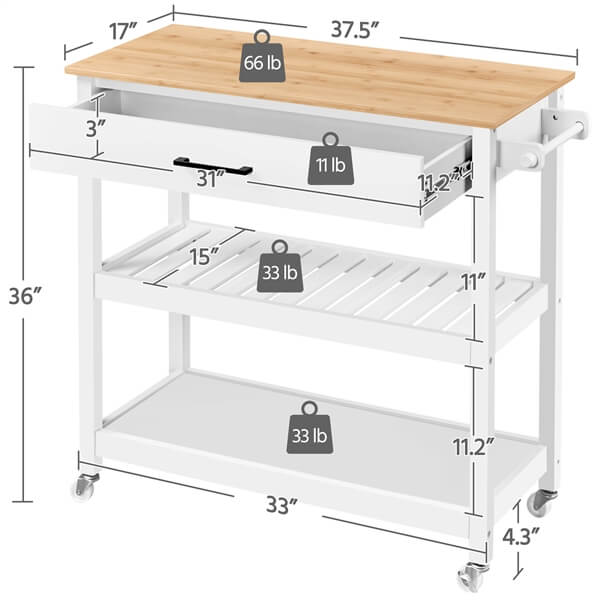 Yaheetech Kitchen Island Cart on Wheels with Bamboo Tabletop