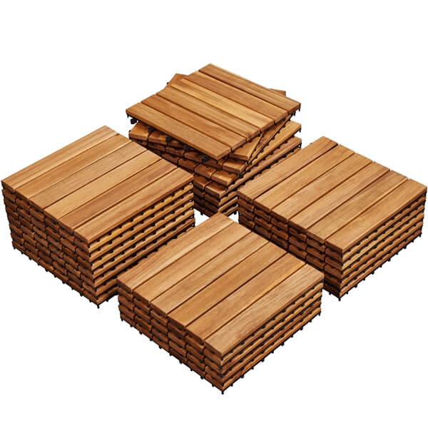 Yaheetech 27pcs Acacia Wood,Interlocking Deck Tiles