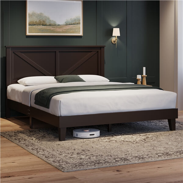 Yaheetech  Queen Farmhouse Wood Bed Platform