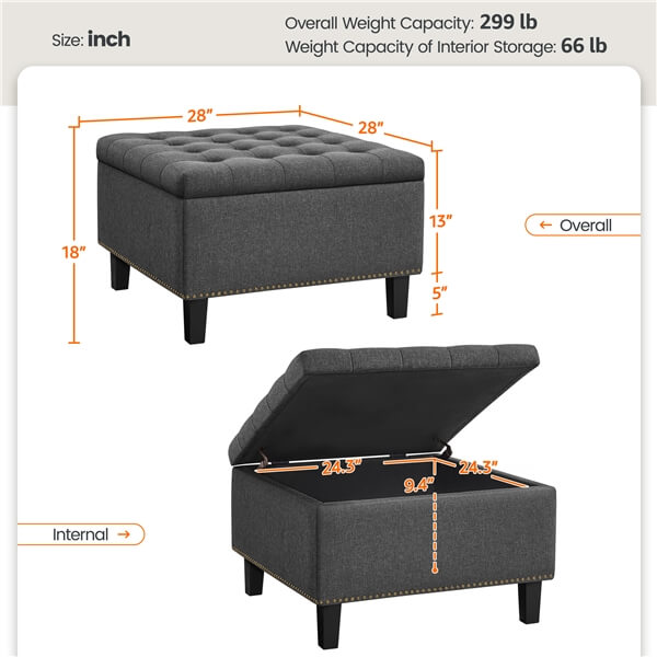 Yaheetech 28-inch Entryway Ottoman Bench with Storage